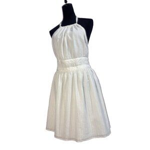 White Halter Neck Back Tie Mini Dress With Textured Fabric